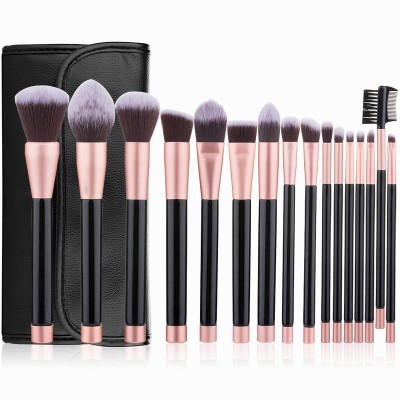 Factory Price Professional 16pcs Soft Hair Shiny Black Handle Makeup Brush Set with Bag